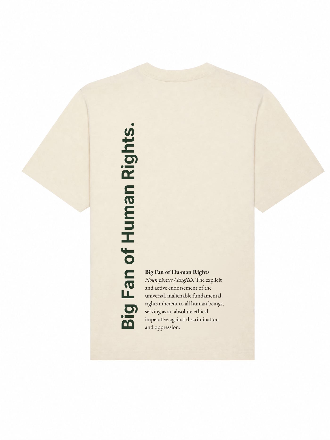 Big Fan of Human Rights. — Hinten, mit dem Statement (mit KI erstellte Aufnahme)