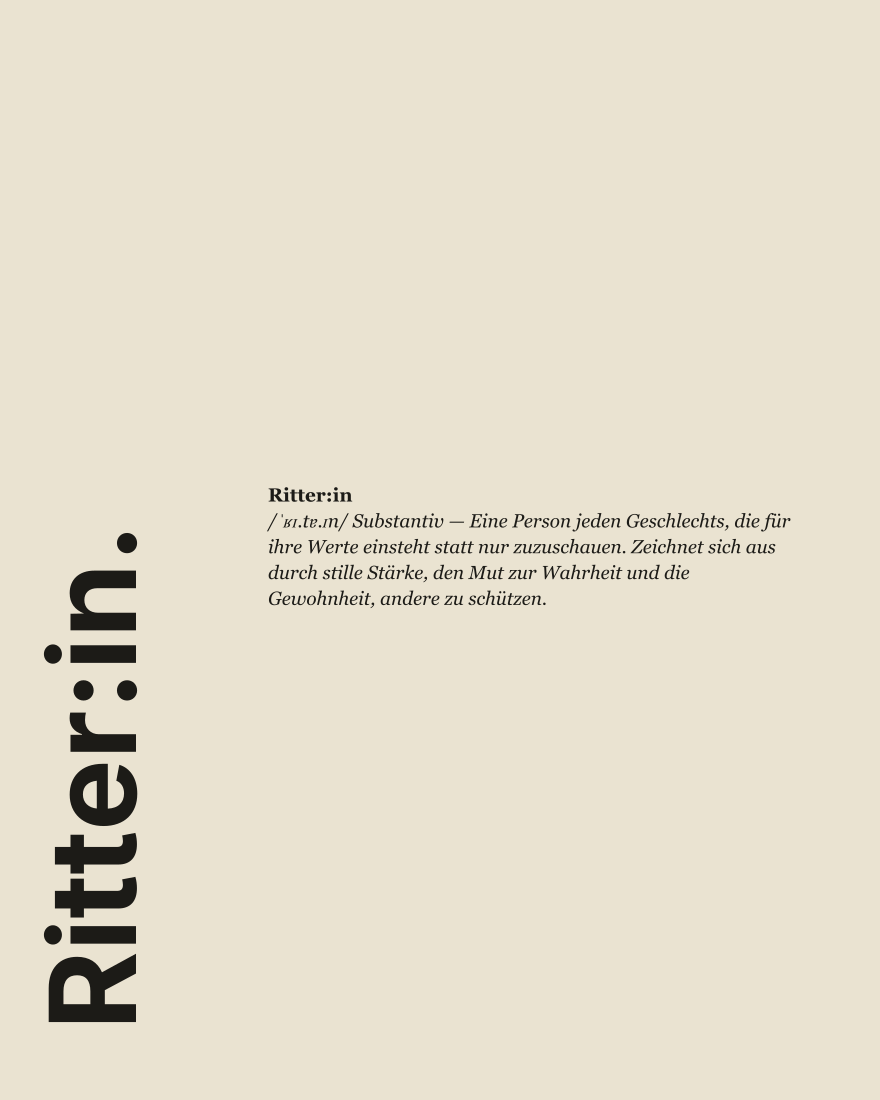 Ritter:in. — Rückseite mit Statement